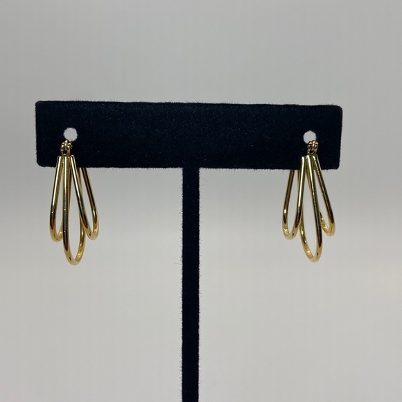 Gold Tone Triple Hoop Earrings. 1.25 inches Long & .5 inches wide. - Picture 4 of 6